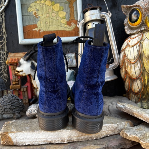 Rare Doc Martens 1460 Paisley Embossed Blue Crushed Velvet Boots - Picture 5 of 9